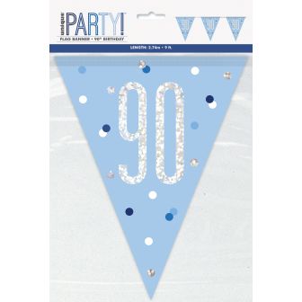 Age 90 Blue Prismatic Bunting - 9ft 