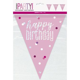 Happy Birthday Pink Prismatic Bunting - 9ft 