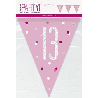 Age 13 Pink Prismatic Bunting - 9ft 