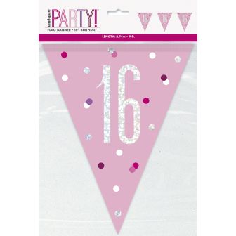 Age 16 Pink Prismatic Bunting - 9ft 