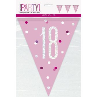 Age 18 Pink Prismatic Bunting - 9ft 