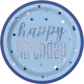 Happy Birthday Blue Prismatic Paper Plates - 8pk