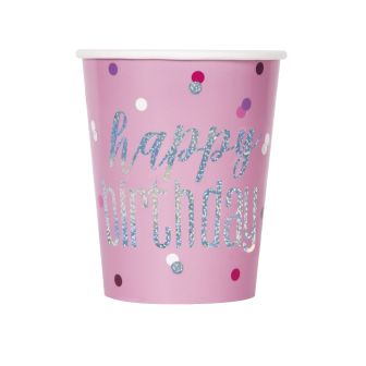 Happy Birthday Pink Prismatic Party Cups - 8pk