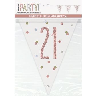 Age 21 Rose Gold Prismatic Bunting - 9ft 