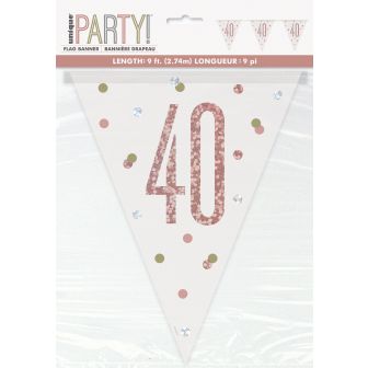 Age 40 Rose Gold Prismatic Bunting - 9ft 