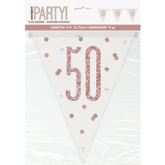 Age 50 Rose Gold Prismatic Bunting - 9ft 