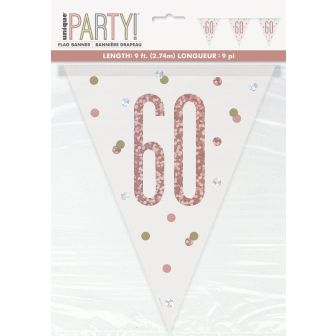 Age 60 Rose Gold Prismatic Bunting - 9ft 