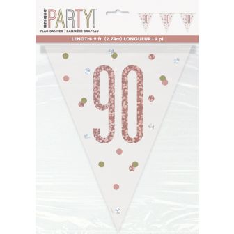 Age 90 Rose Gold Prismatic Bunting - 9ft 