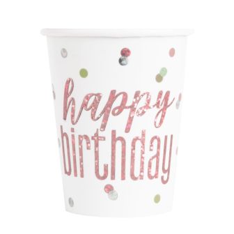 Happy Birthday Rose Gold Prismatic Cups - 8pk