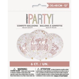 Rose Gold Confetti Happy Birthday Balloons - 6pk