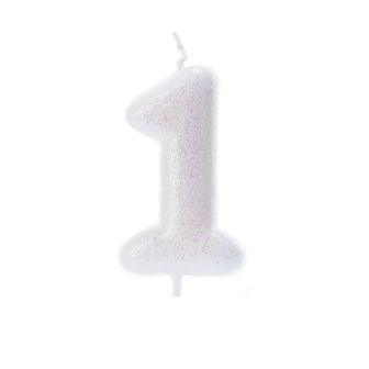 Age 1 Glitter Candle White Iridescent