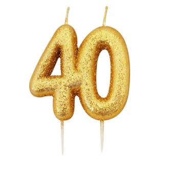 Age 40 Glitter Numeral Moulded Pick Candle Gold