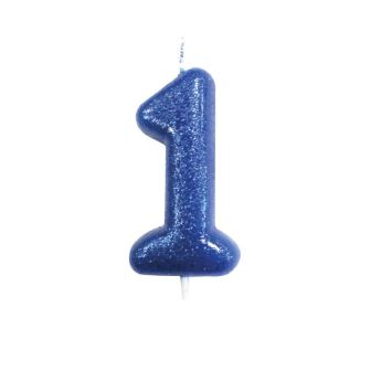 Blue Number 1 Glitter Candle