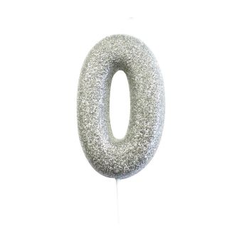 Age 0 Glitter Numeral Moulded Pick Candle Silver