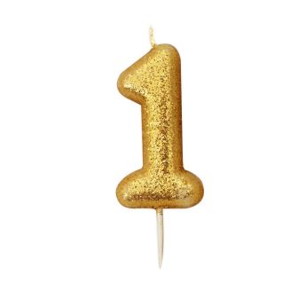 Age 1 Glitter Numeral Moulded Pick Candle