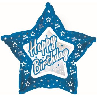 Blue Stars Happy Birthday Foil Balloon