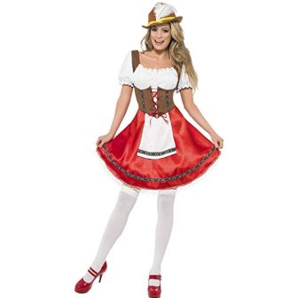Bavarian Wench Costume White & Red Dress with Attached Apron