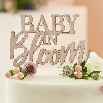 Wooden Baby In Bloom Baby Shower Cake Topper