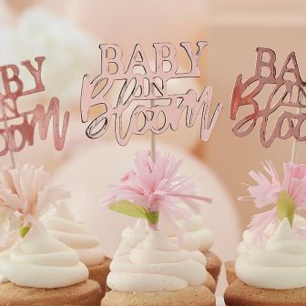 Rose Gold Floral Baby Shower Cupcake Toppers