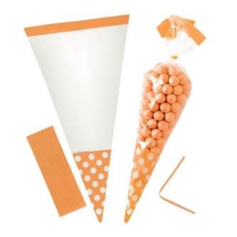Orange Polka Dot Cello Sweet Cones - 10pk