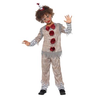 Vintage Clown Boy Costume Grey & Red with Top Trousers & Headband
