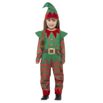 Elf Toddler Costume Red & Green with Jumpsuit & Hat (S)