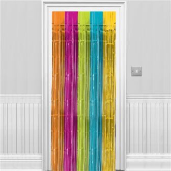 Multi Coloured Vibrant Metallic Fringed Door Curtain - 2.4m