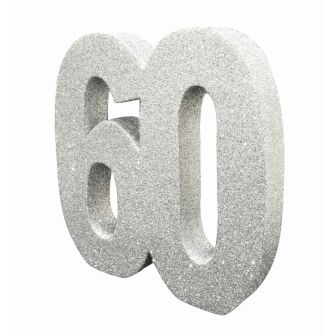 Number 60 Glitter Table Decoration Silver