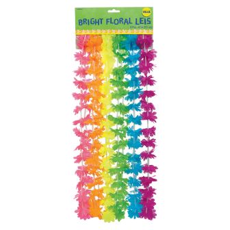 Hawaiian Neon Rainbow Flower Leis 91cm - 6 Pack