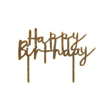 Gold Glitter Acyrlic Happy Birthday Cake Topper 
