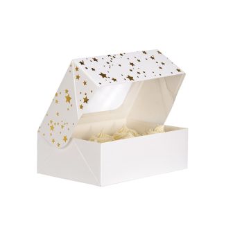 Gold Star Cupcake Box for 6 Cupcakes Foil - 1pk