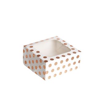 Rose Gold Polka Dot Square Treat Boxes with Window Foil - 2pk