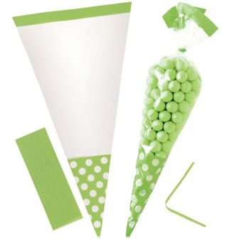 Lime Green Polka Dot Cello Sweet Cones - 10pk