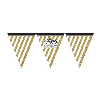 Black and Gold Happy Birthday Paper Flag Bunting