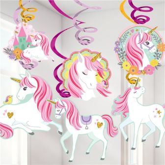 Magical Unicorn Hanging Swirl Decorations - 12pk