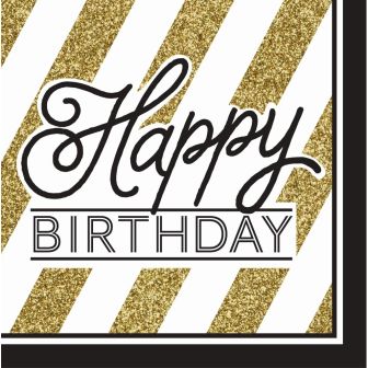 Black and Gold Happy Birthday Lunch Napkins 2 ply