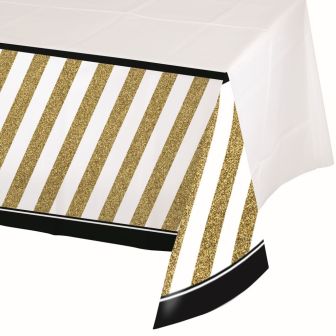 Black and Gold Plastic Tablecover Border Print