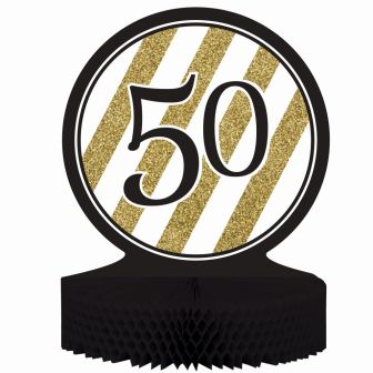 Black and Gold 50 Honeycomb Centrepiece