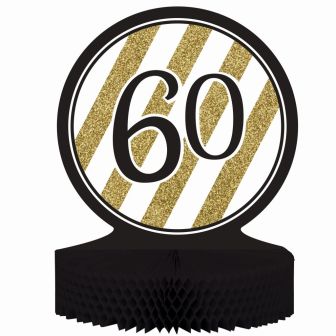 Black and Gold 60 Honeycomb Centrepiece