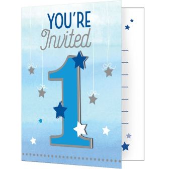 One Little Star Boy Foldover Invitations with Envelopes and Stick-on Attachments