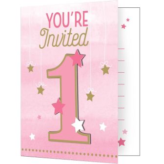 One Little Star Girl Foldover Invitations with Envelopes and Stick-on Attachments