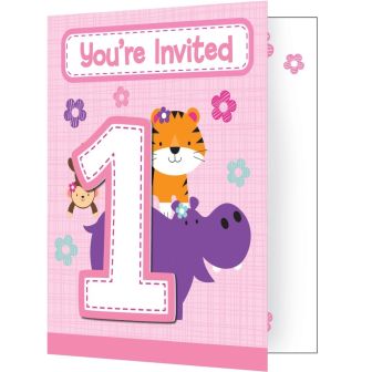 One is Fun Girl Foldover Invitations with Envelopes and Stick-on Attachments