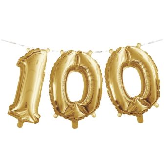 Number 100 Air Fill Balloon Banner with Ribbon