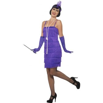 Flapper Costume Purple with Short Dress Headband & Gloves