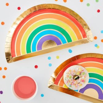 Rainbow Shaped Party Plates with Gold Trim - 8pk