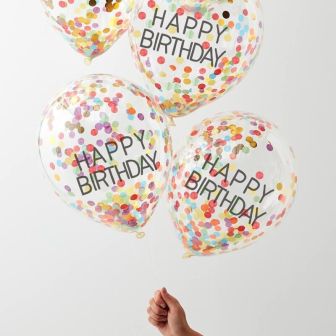 Happy Birthday Rainbow Confetti Clear Balloons - 5pk