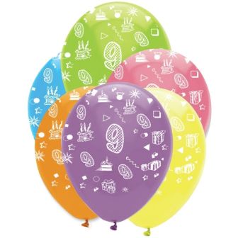 Age 9 Bright Mix Latex Balloons All Round Print