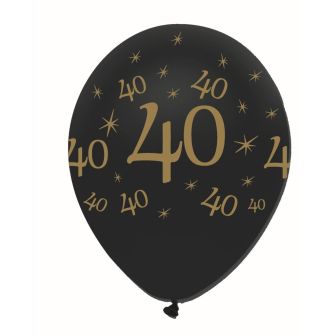Black and Gold 40 Latex Balloons Pearlescent All Round Print