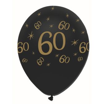 Black and Gold 60 Latex Balloons Pearlescent All Round Print