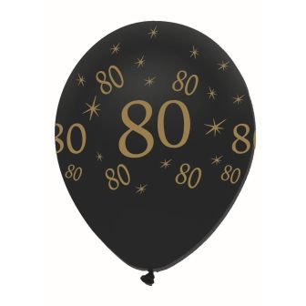 Black and Gold 80 Latex Balloons Pearlescent All Round Print